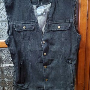 Black Snap Front Denim Biker Vest 3XL NWT